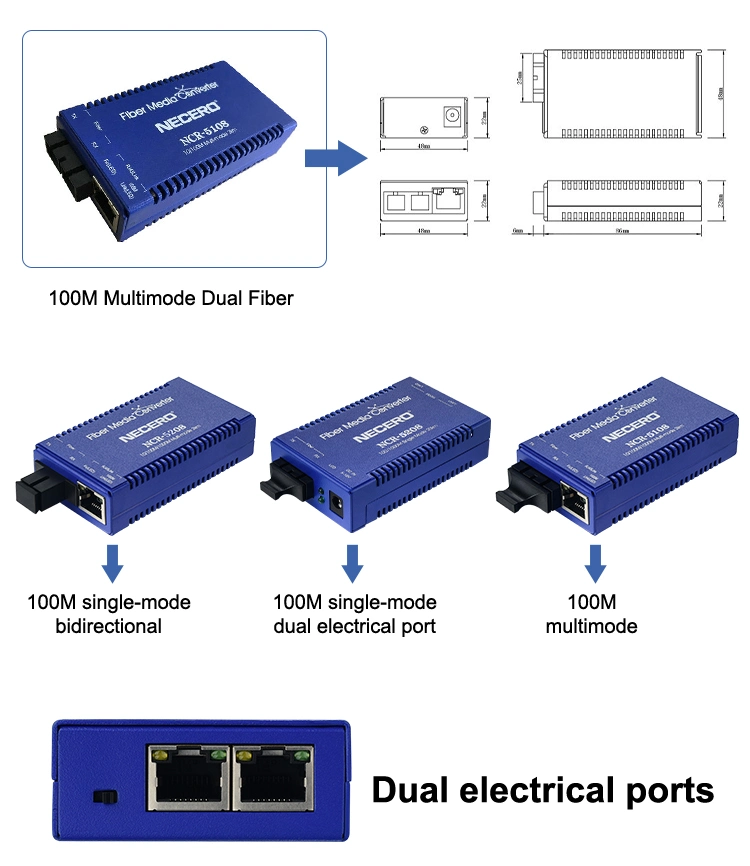 Support 100base-Tx/Fx Port RJ45 Dual Fiber Single Mode Optical Power Converter NCR-5208