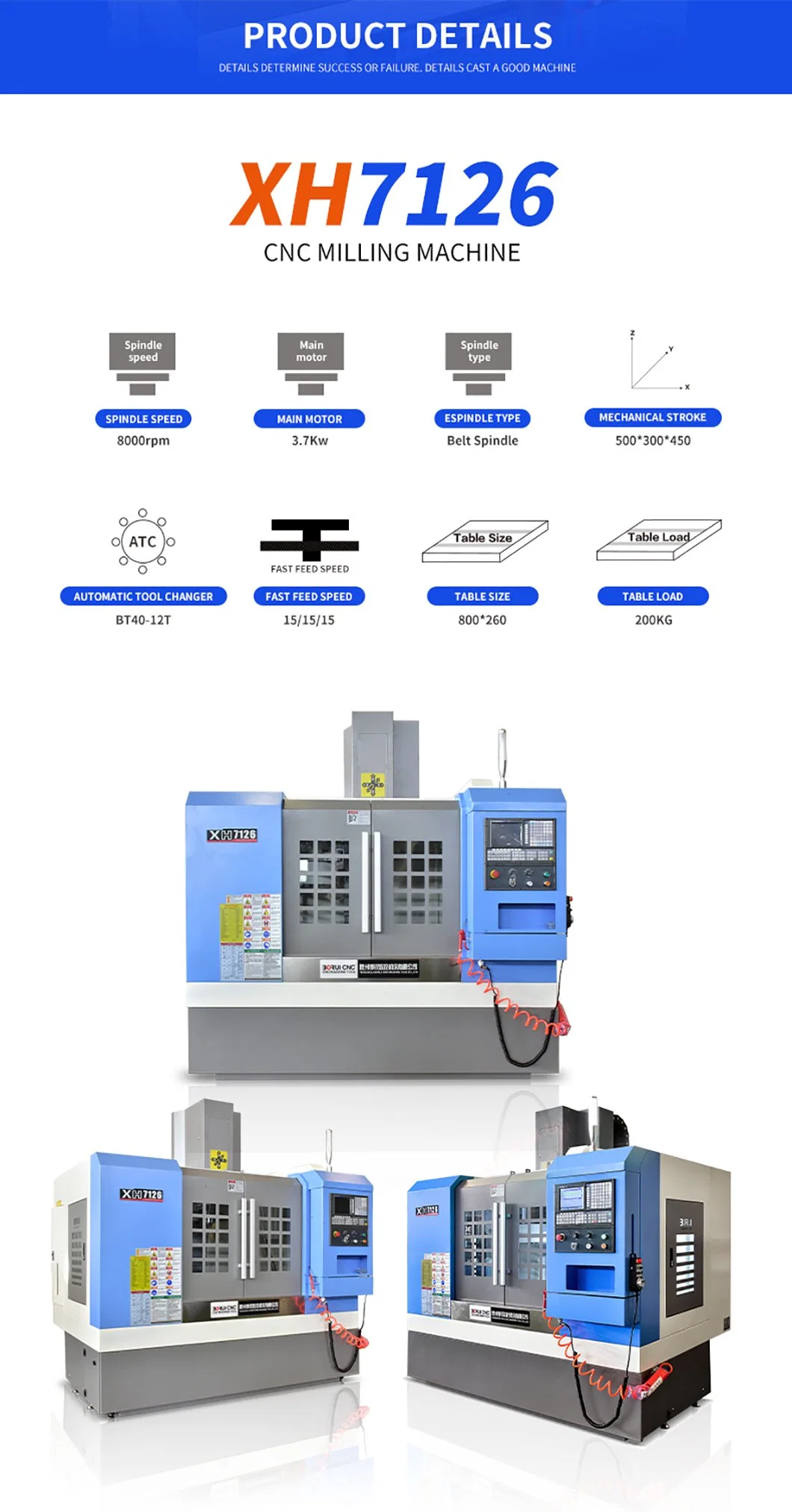 Xh7126 High Precision Vertical Universal 3 Axis CNC Milling Machine Small 4 Axis CNC Milling Machine