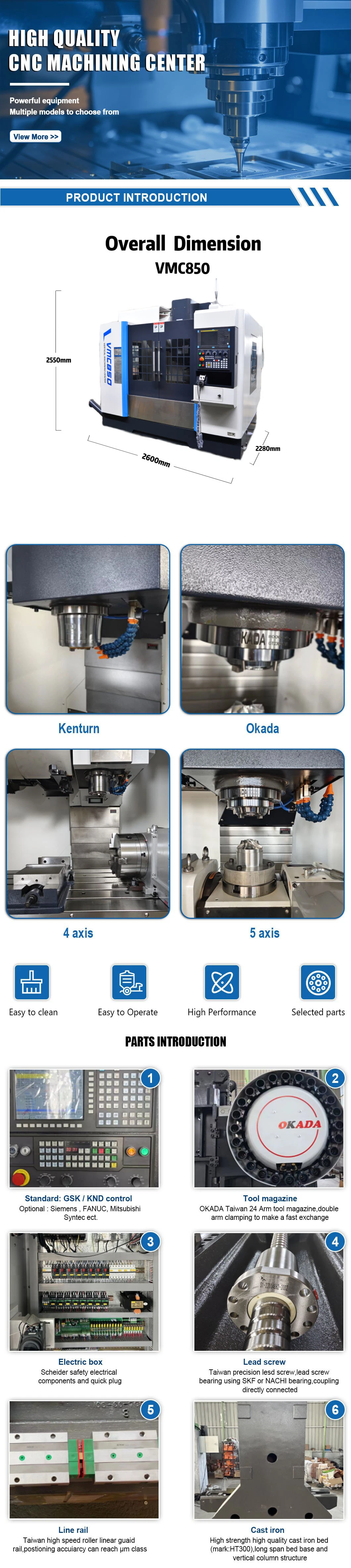 High Precision Quality CNC Vertical/Gantry/Horizontal Machine Vmc850/855 Metal Milling /Drilling /Cutting/Turning Machining Center Casting/Bare Machine