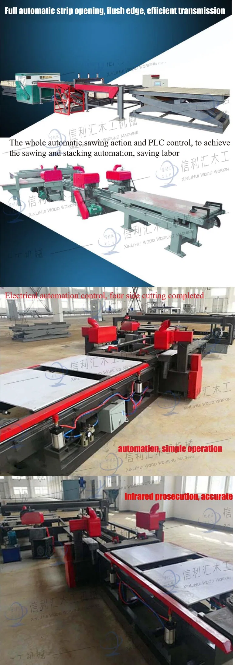High Precision Plywood Automatic Four Edge Trimming Saw Size Adjustable Trimming Cutting Saw Machine