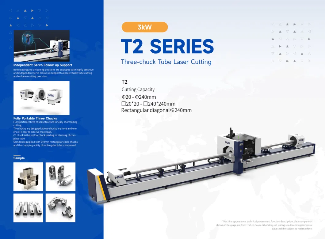 Hsg 3000W Three -Chuck Metal Tube Laser Cutter T2 Series Price