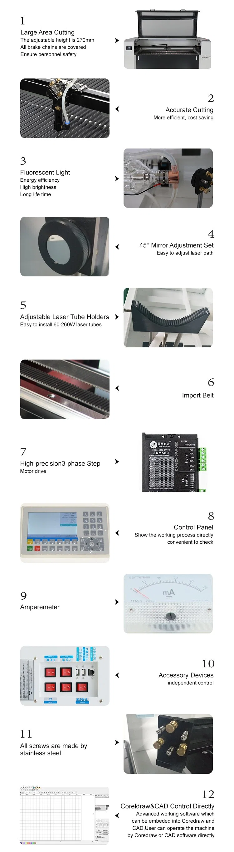 Lihua 1610 Motorized up Down Table 150W 180W CO2 Laser Cutting Machine for EVA Foam MDF Plywood Wood Acrylic