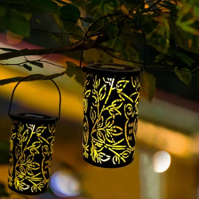 Outdoor Christmas Solar Lights Retro Hanging Solar Lantern with Handle