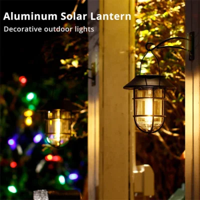 Solar Lantern Outdoor Hanging Solar Lights Waterproof Metal Solar Outdoor Lights with Clear Glass