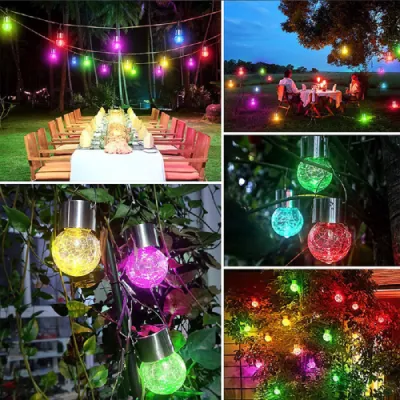 Waterproof Handle and Clip Solar Powered Cracked Glass Ball Hanging Lights Wyz18067