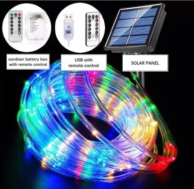 Outdoor Waterproof Solar Powered Rope Tube String Lights with 8 Modes Fairy Lights for Christmas Yard Decoration