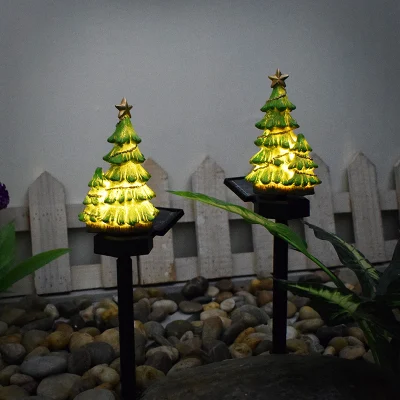 Solar Lamp Resin Handicraft Christmas Tree Decoration Ground Plug Christmas Outdoor Garden Lights