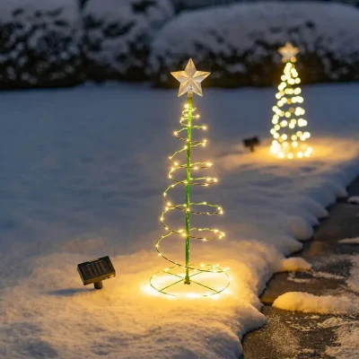 LED Solar Christmas Lights Garden Folded Christmas Tree Lamp Lantern Xmas Decorations Outdoor Solar Light