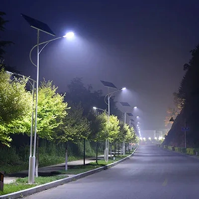 Split Brightest IP65 Waterproof Aluminum Outdoor 8m Pole 60W Solar Powered Street Light with Double Arms