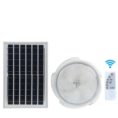 LED Solar Power Round Ceiling Lamp Light Light Indoor with Remote for Shed Porch Patio Garage Home Intelligent