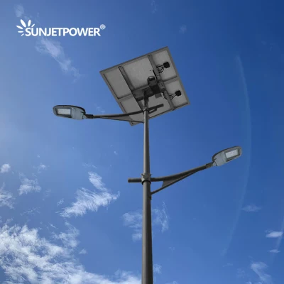 Double Arms Double Heads 8m MPPT Charging 60W+90W Solar Street Light with Jinko Solar Panel and Lead Carbon Gel Battery Outdoor Solar Light