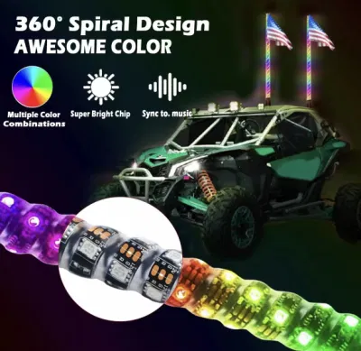 APP Control 3FT 1PC RGBW Chasing Offroad LED Whip Light 12V Spiral LED Flag Pole Safety Antenna Whip Lights for Jeep Toyota 4X4