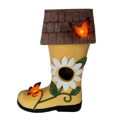 Fairy Shoe House Statue with Solar Lights for Outdoor Garden Decorations