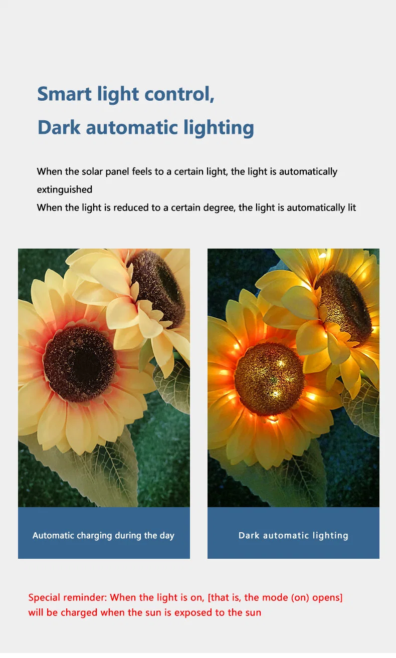 LED Solar Rechargeable Waterproof Triple Sunflower Floor Lamp Outdoor Decoration Holiday Lighting Christmas Gift Garden Light