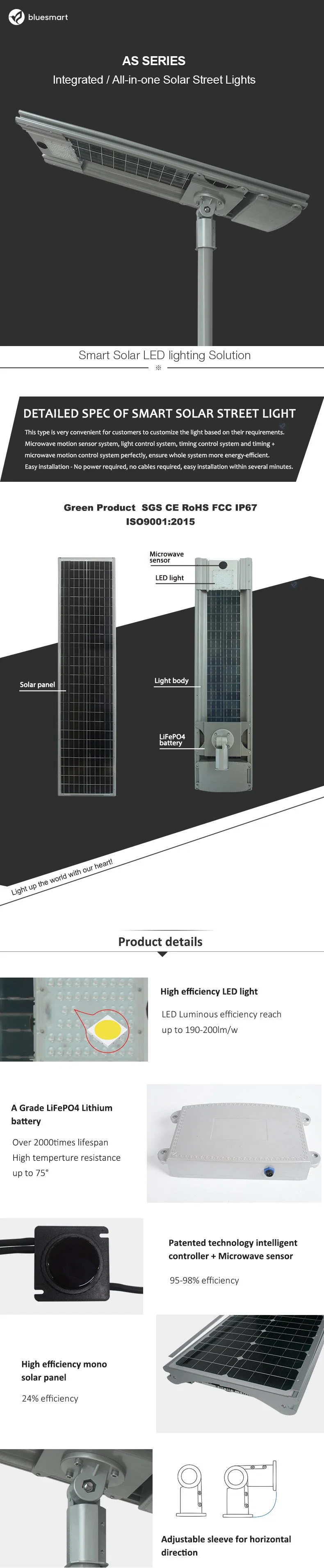 40W 60W 80W 100W Outdoor Solar Products Integrated All in One LED Street Garden Lamp