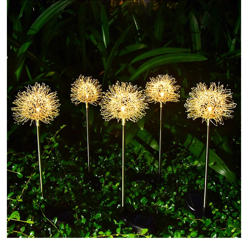 Outdoor Aluminum Wire Ball Dandelions Solar Garden Lights Solar Powered Stake Lights for Decoration