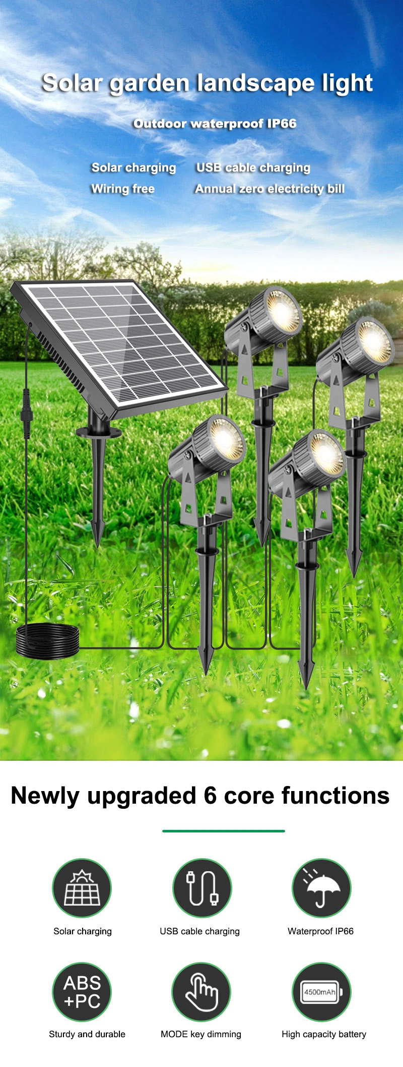 Lawn Garden Pole Lamp Outdoor Yard Pathway Light Sensor Garden Solar Lighting