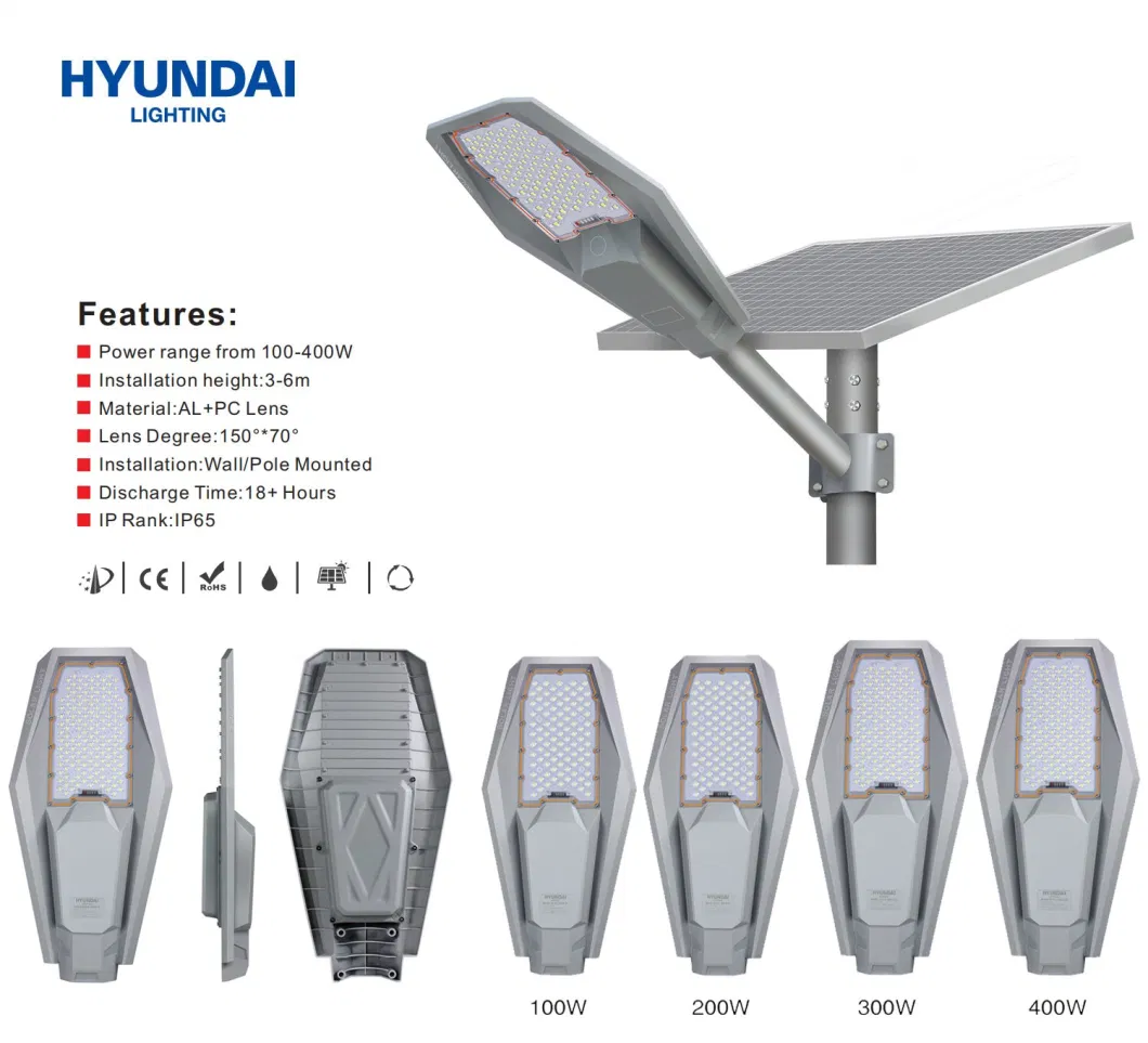 Hyundai Driveway Pathway Hightlight Lighting Energy Saving Road Lamp Solar Light Adjustable Outdoor IP65 100W/200W/300W/400W LED Street Light