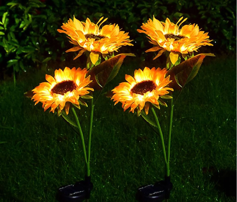 Factory Direct Supply Waterproof Solar Lily Sunflower Rose Wheat Daisy Lights Solar Flower Garden Decorative Stake Lights