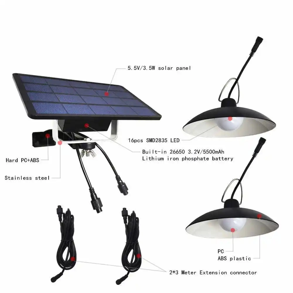 Waterproof Double 2 3 4 Head Outdoor Indoor Solar Hanging Lamp Emergency Light Solar Pendant Light