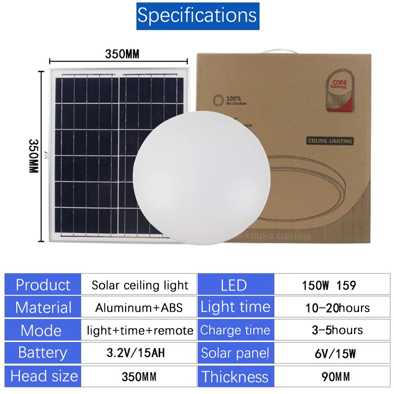 Waterproof LED Integrated 200W Emergency CE RoHS Listed Energy Saving Round Warm White Wall Solar Barn Ceiling Powered Light