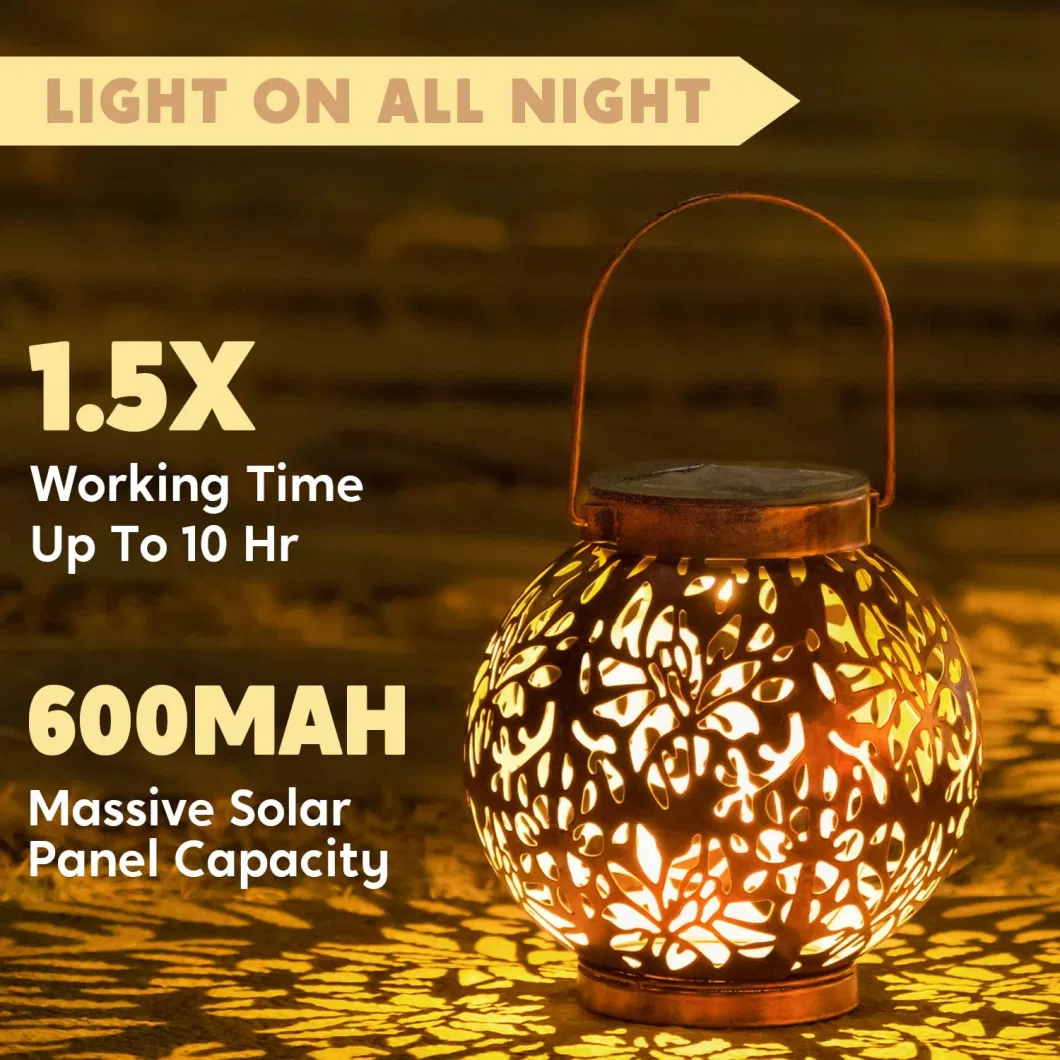 Solar Big Lantern Hanging Garden Outdoor Lights Hollowed Ball Shape Lantern Dancing Flame Light Landscape Art Outdoor Solar