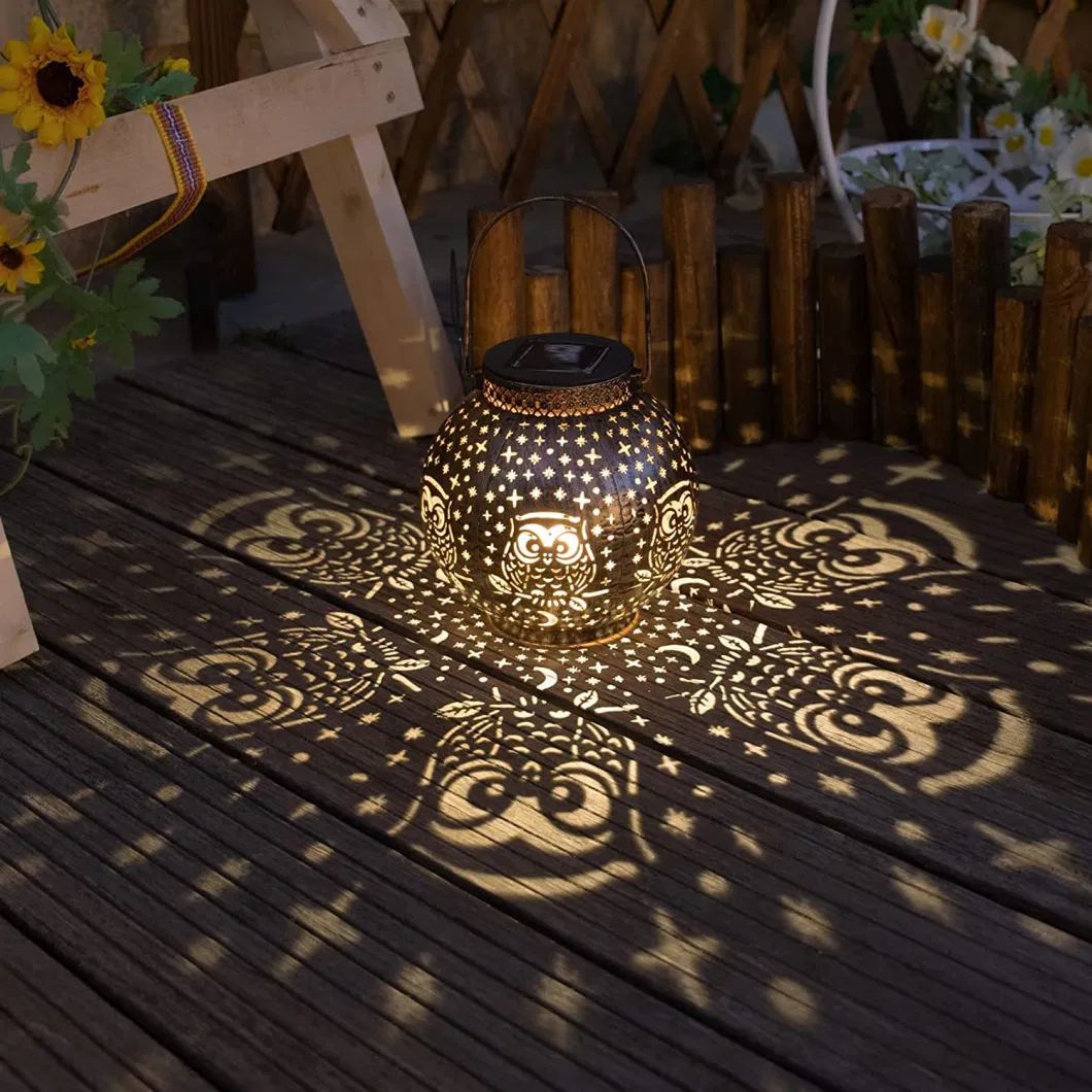 Solar Big Lantern Hanging Garden Outdoor Lights Hollowed Ball Shape Lantern Dancing Flame Light Landscape Art Outdoor Solar