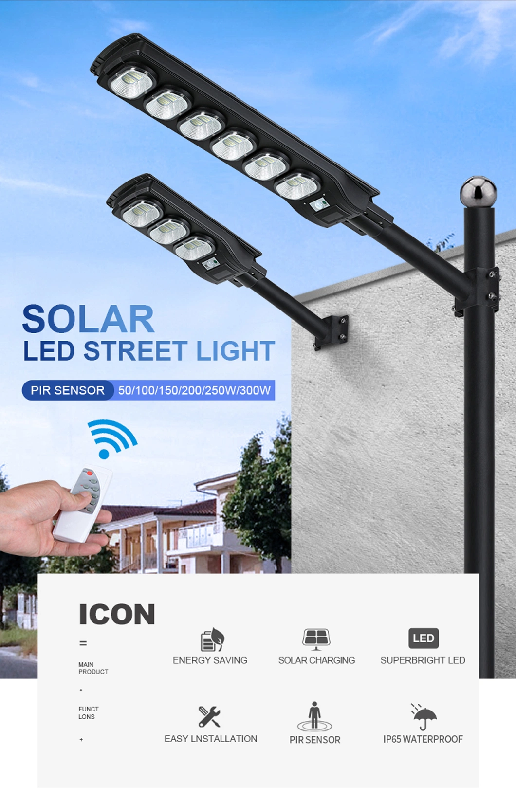 Super Bright Solar Street Light Outdoor LED Solar Motion Sensor and Remote Control LED Flood Lamp Solar Street Light Popular