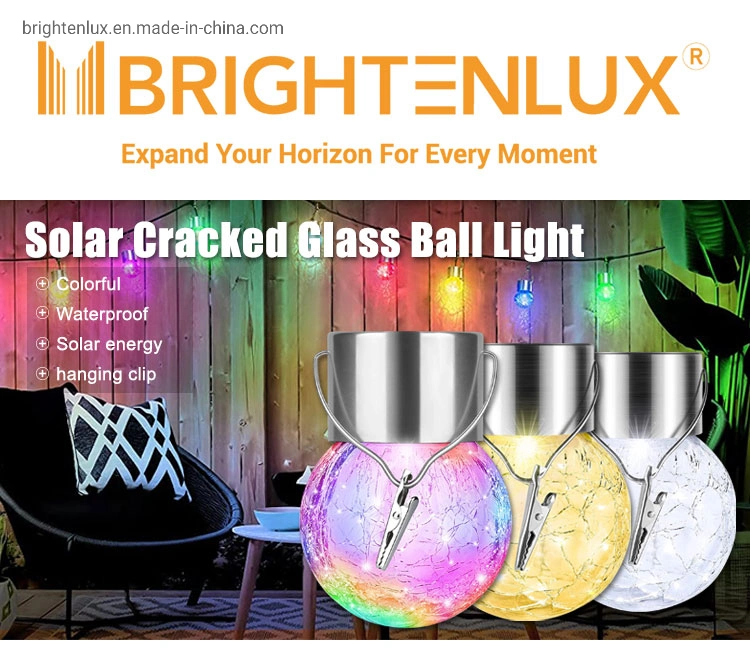Brightenlux Hot Selling Colorful Waterproof Outdoor Hanging Decoration Cracked Glass Ball Style Solar Garden Light