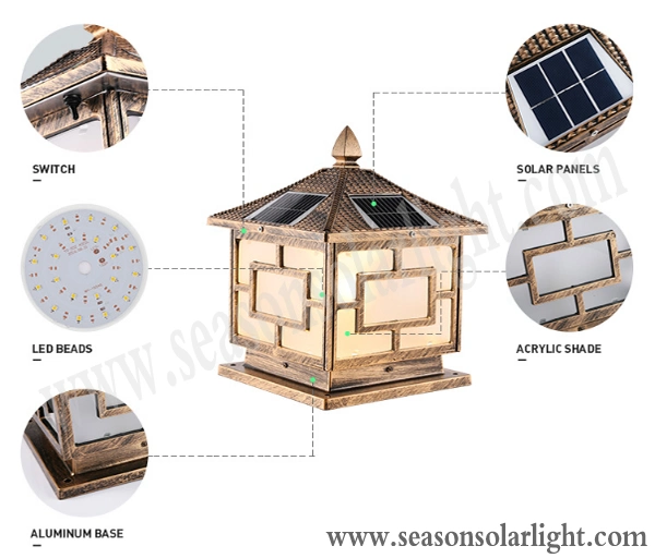 Classical Outdoor LED Lighting Garden 5W Solar Panel Gate Solar Post Cap Light with LED Light