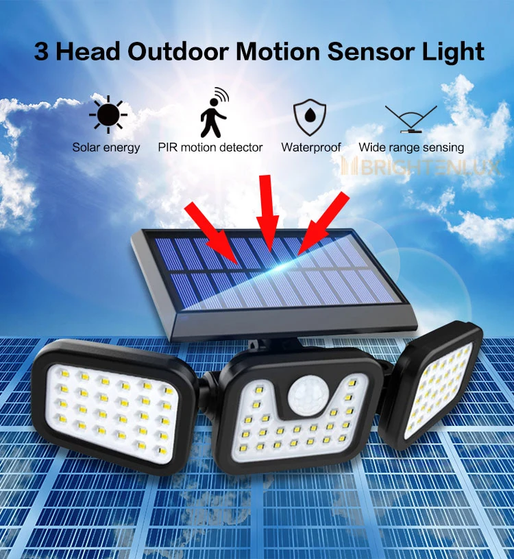 Brightenlux Logo Printing IP65 Waterproof 120 Sensing Range 270 Light Angle Solar Motion Sensor Wall Light with 3 Modes