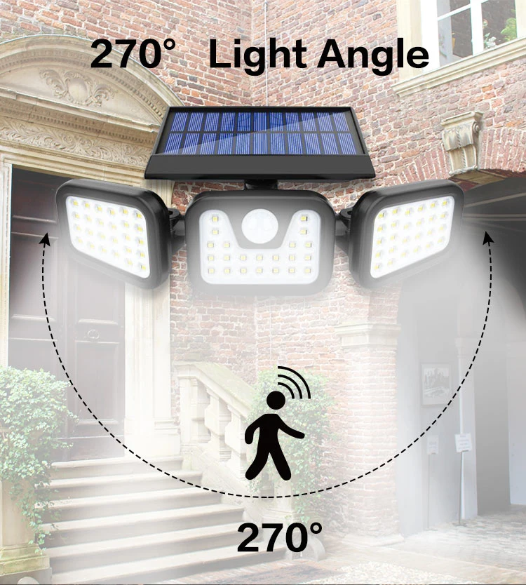 Brightenlux Logo Printing IP65 Waterproof 120 Sensing Range 270 Light Angle Solar Motion Sensor Wall Light with 3 Modes