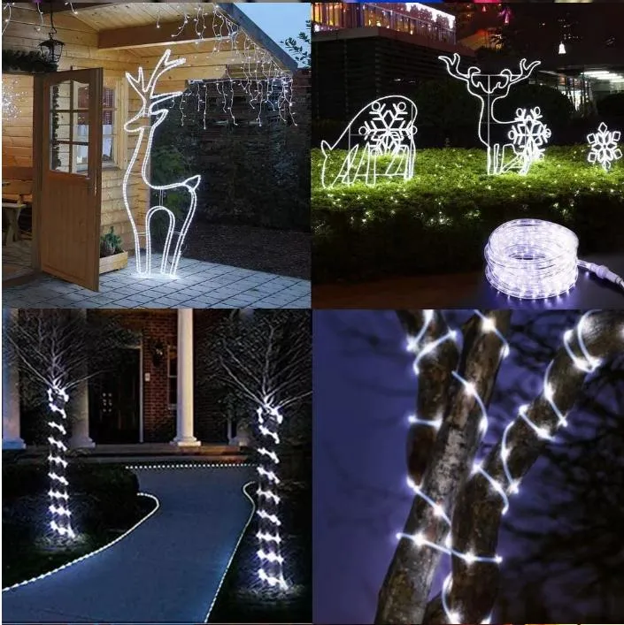 Outdoor Waterproof Solar Powered Rope Tube String Lights with 8 Modes Fairy Lights for Christmas Yard Decoration