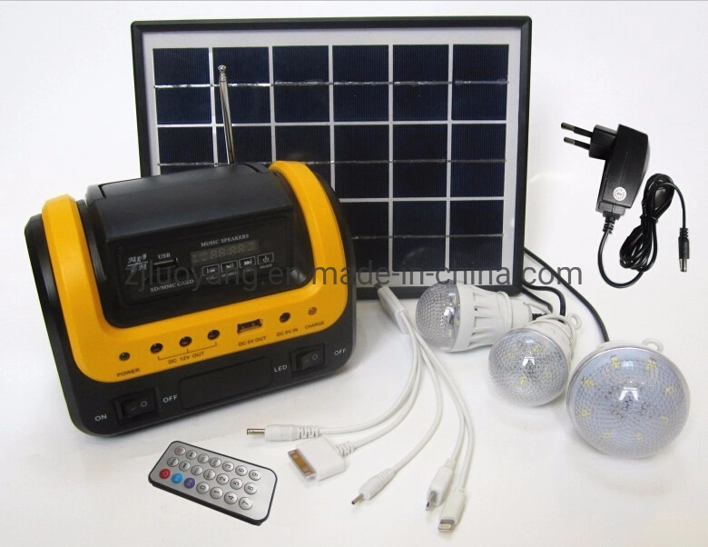 Portable 5W Solar Lighting System with Radio&Torch&Mobile-Charing Cable Solar Torch Light