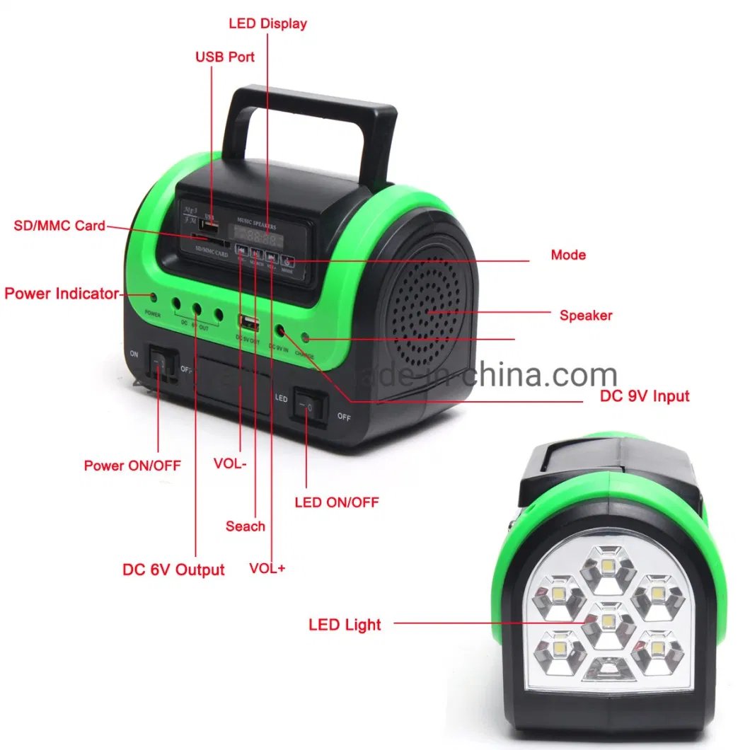 Portable 5W Solar Lighting System with Radio&Torch&Mobile-Charing Cable Solar Torch Light