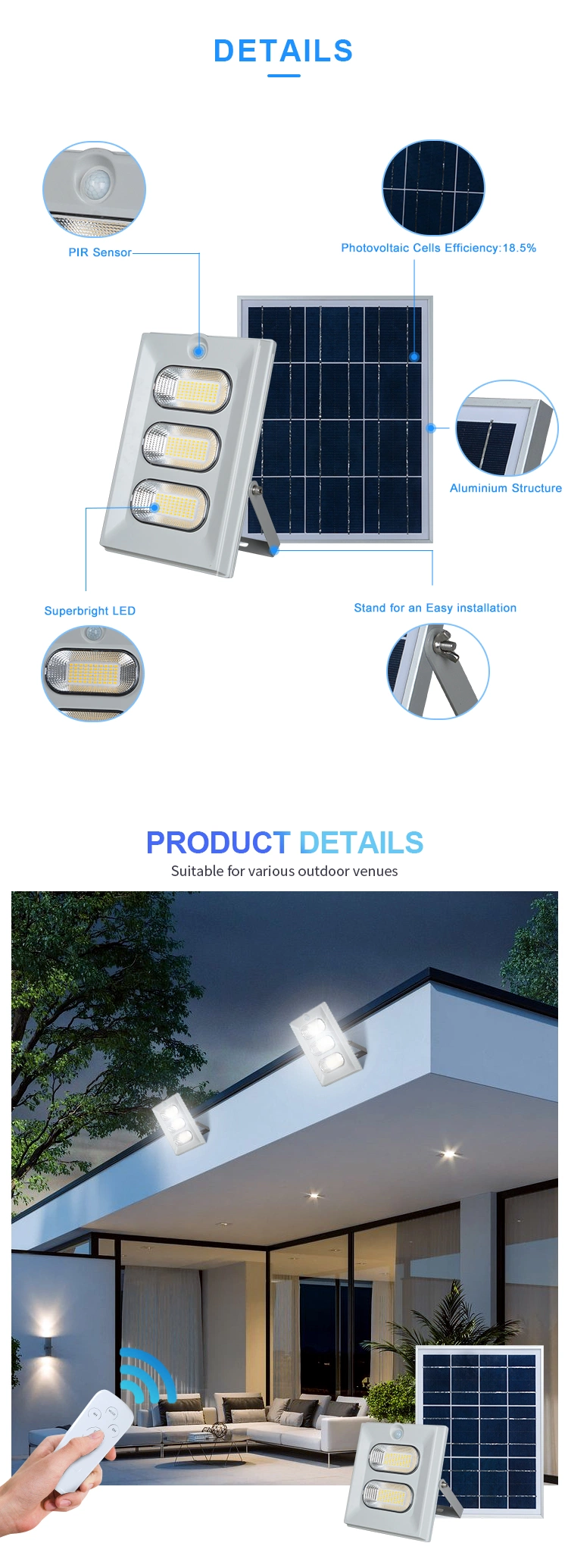Alltop New Product for Tennis Court Garden Outdoor IP65 Waterproof 50W 100W 150W Solar LED Flood Light