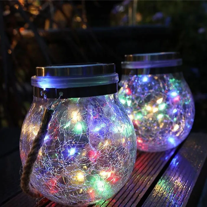 Solar Powered Cracked Glass Jar Hanging Light