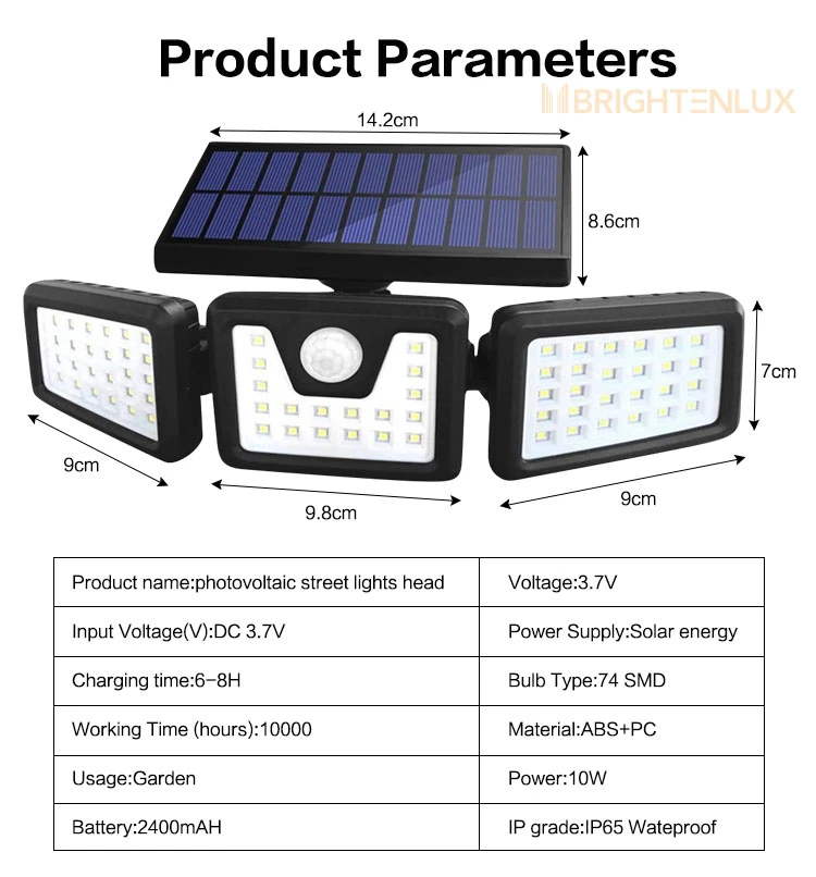 Brightenlux Logo Printing IP65 Waterproof 120 Sensing Range 270 Light Angle Solar Motion Sensor Wall Light with 3 Modes