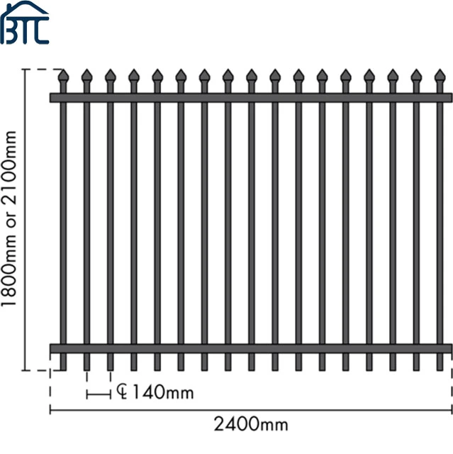 Light Duty and Heavy Duty Crimped Spear 2100 H Satin Black Tubular Steel Security School Fencing