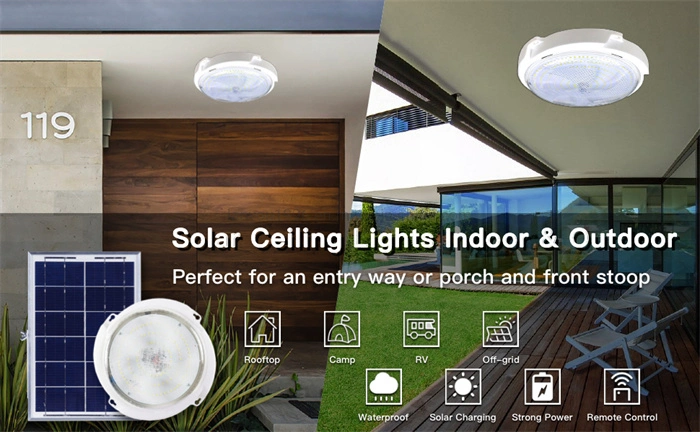 Outdoor Indoor Solar Ceiling Light 50W 100W 200W 300W for Home Day and Night with Remote Round