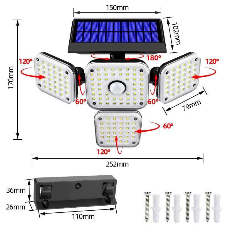 CE Approved House Garden Yard Wall Fence Night LED Lamp Four Head Wall Solar LED Wall Light