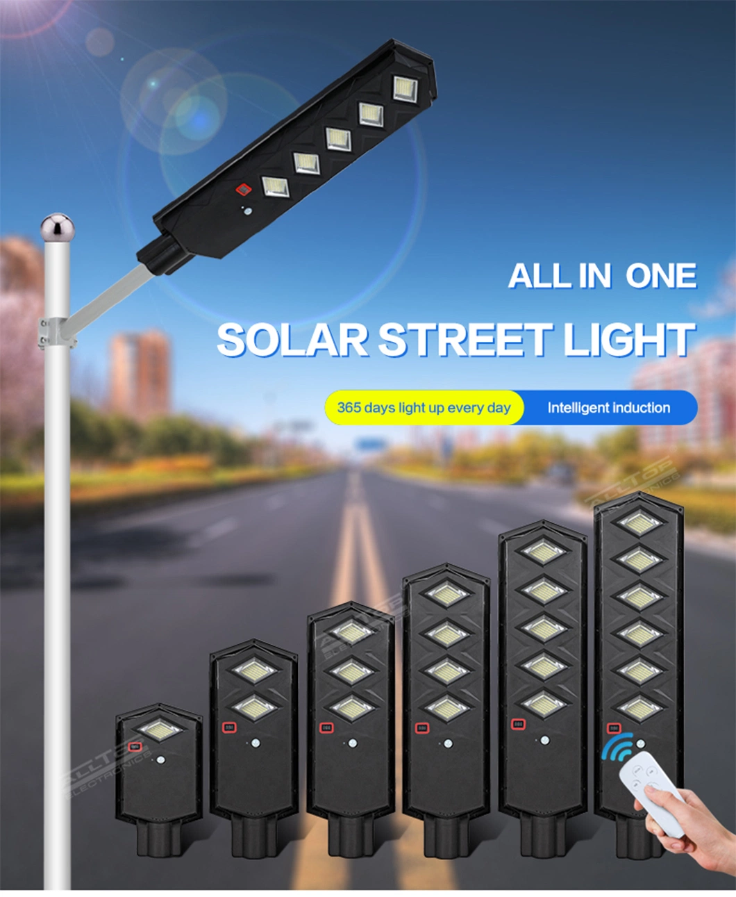 Alltop IP65 Waterproof Outdoor Road Streetlight 50W 100W 150W 200W ABS Solar Power Solar Street Lamp All in One Integrated Motion Sensor Solar LED Street Light