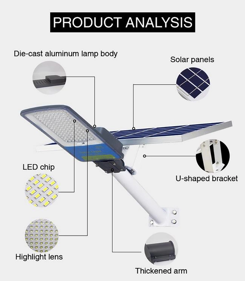 Outdoor Waterproof Garden Pathway Spotlight 100W 200W 300W IP65 6500K Square Parking Lot Decoration LED Solar Street Light