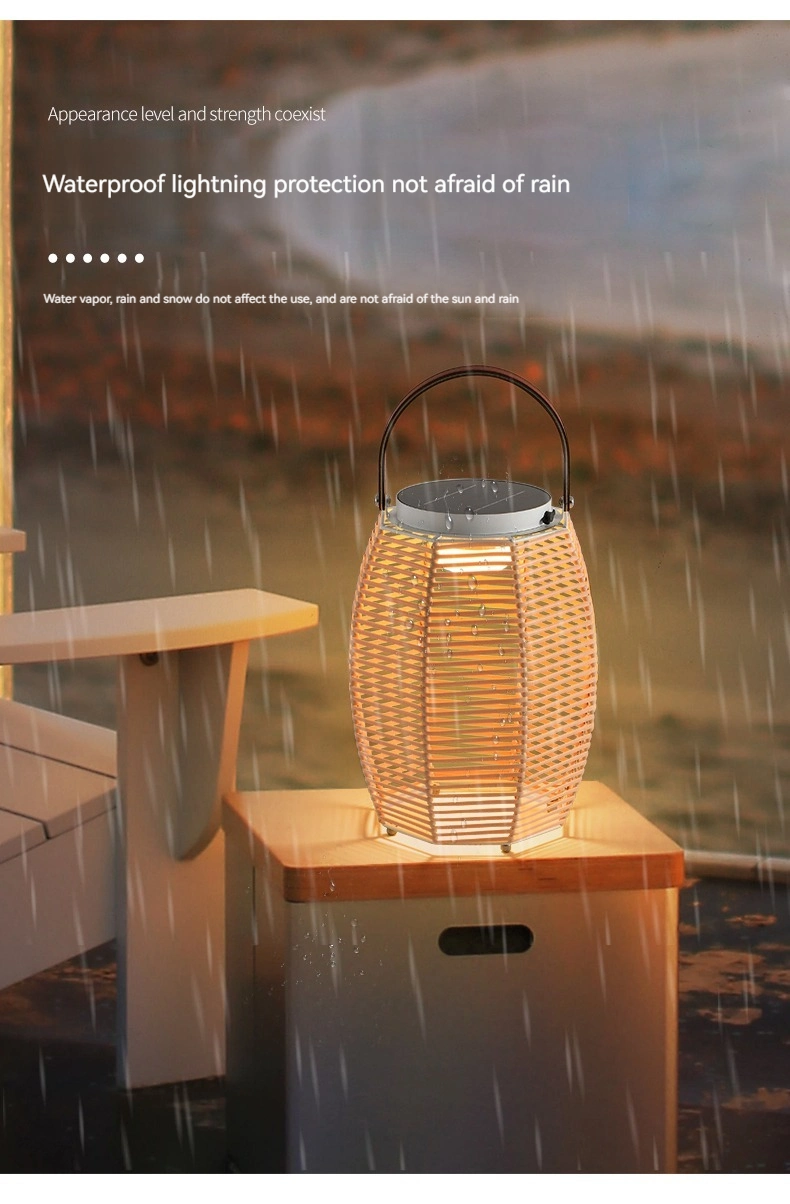 Solar Powered Garden Lights Rattan Lantern with Three Lighting Effect Outdoor Solar Light Garden Decoration