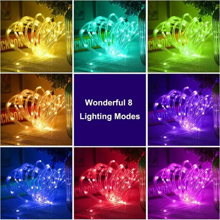 Outdoor Waterproof Solar Powered Rope Tube String Lights with 8 Modes Fairy Lights for Christmas Yard Decoration