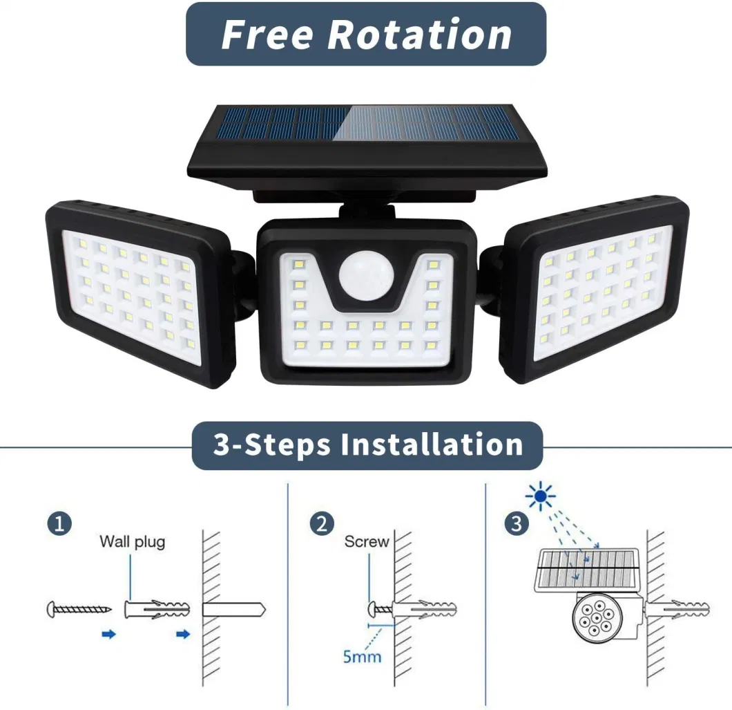 70 LED Solar Powered LED Garden Fence Motion Sensor Wall Light Security Lights Outdoor IP65 Waterproof Wall Mounted Solar Lights