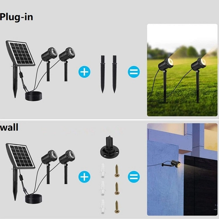 2 in 1 Outdoor Auto on/off IP68 Waterproof Solar Yard Spotlight Landscape Lighting for Garden Wall