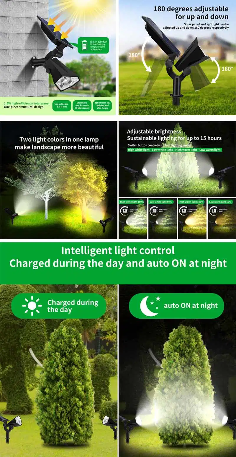House Outdoor Garden Lighting Spot Lights Waterproof LED Solar Powered Spotlight Garden Light