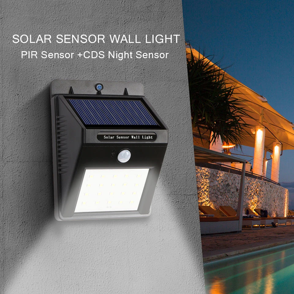 CDS Night Sensor Solar Powered LED Wall Light for Yard Garden House Home Park Decoration