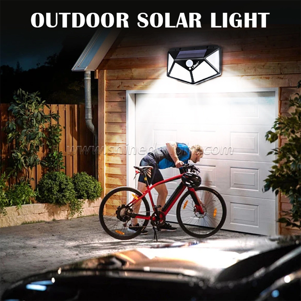 Waterproof 4 Sides Outdoor Solar Powered Lighting Wall Lamp 100LED Motion Sensor LED Solar Light for Backyard Garden Stair